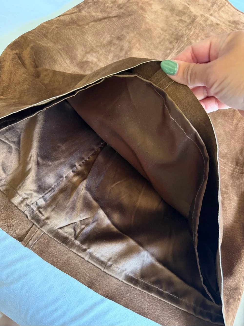 Vintage Clio 100% Leather Suede Western Camel Brown A-Line Midi Skirt - Picture 10 of 14